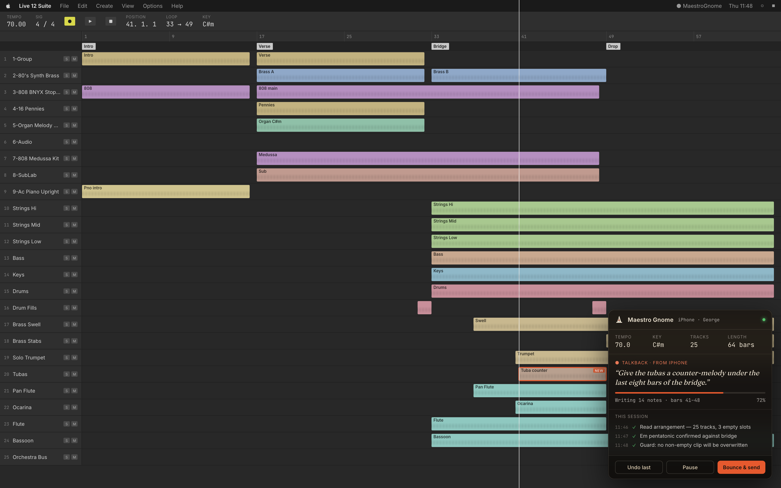 Maestro Gnome working beside a production session
